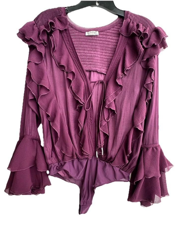 Free People Intimately In The Limelight Plum Purple Ruffle Bodysuit Size Large