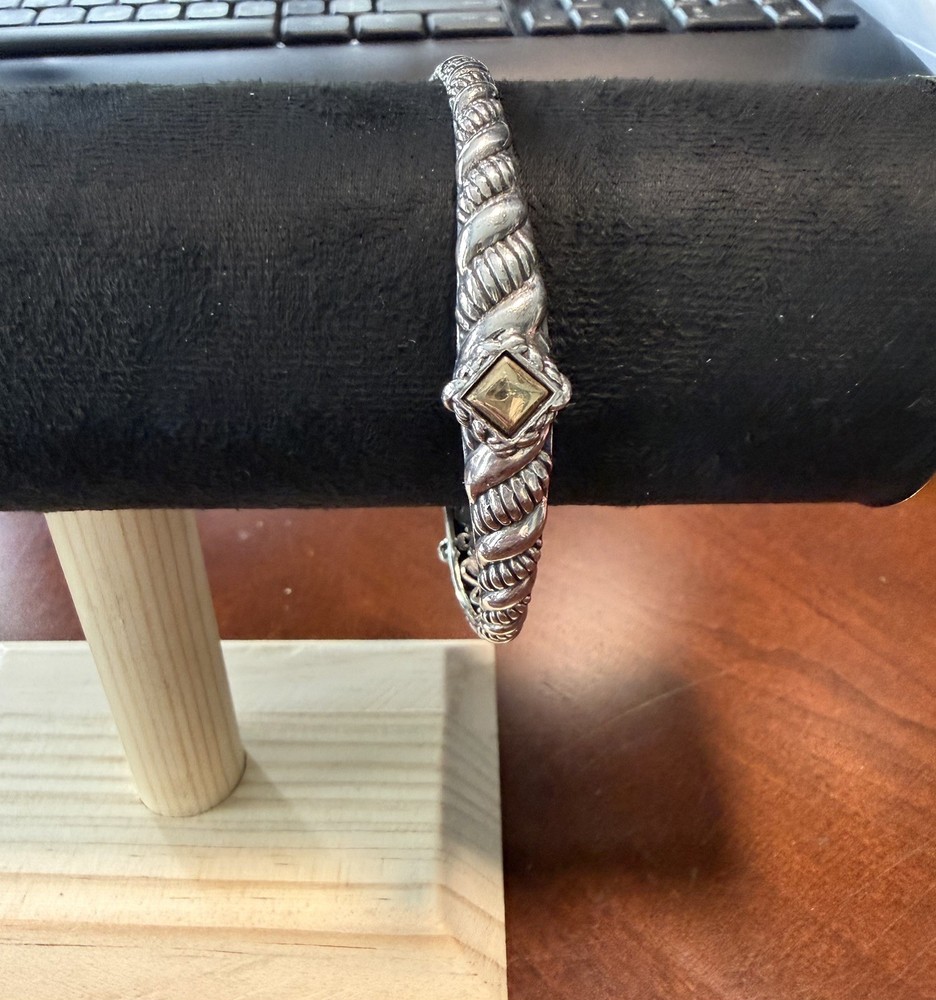 JAI by John Hardy 14K Gold Accents 925 SS Bangle Bracelet 8