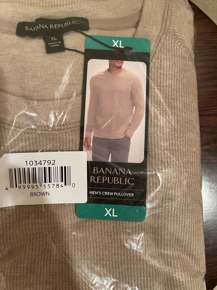 Banana Republic Men’s Long Sleeve Waffle Crew Pullover Beige XL