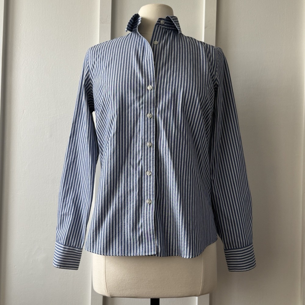 Land’s End Blue & White Stripe Button Down Shirt Size 8
