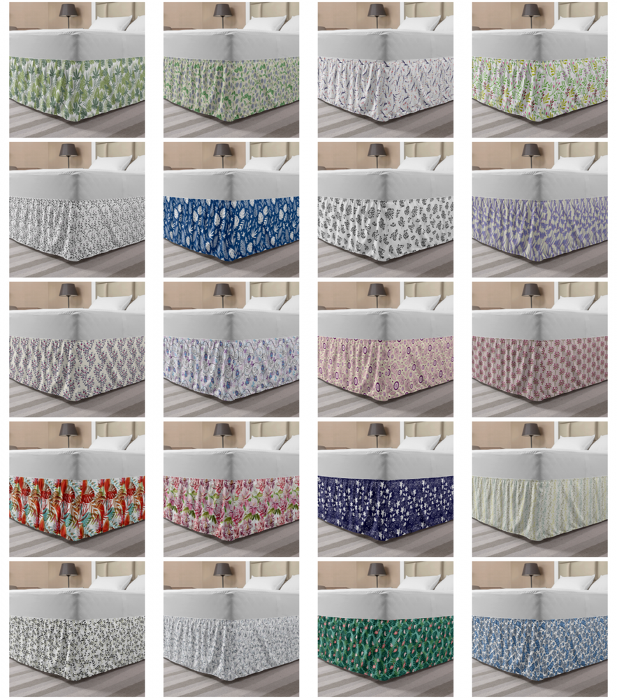 Ambesonne Botanical Form Bedskirt Elastic Wrap Around Skirt Gathered Design