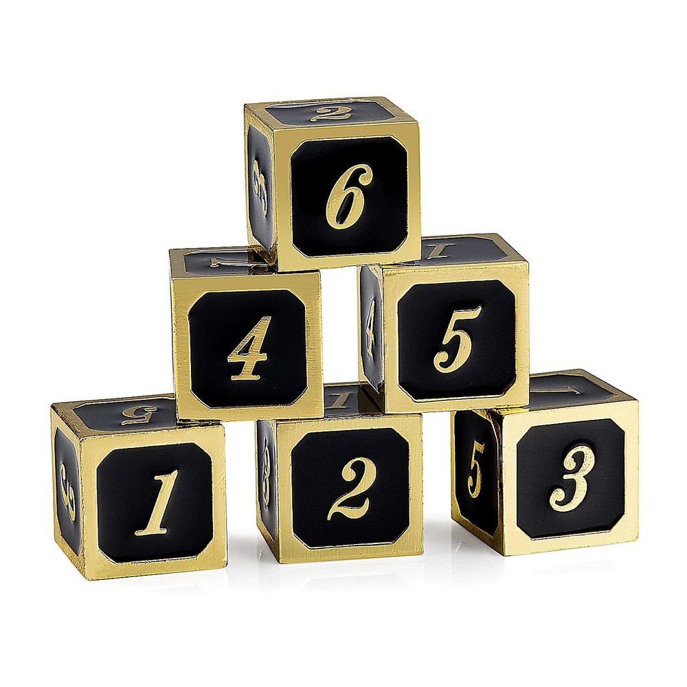 DNDND D6 Metal Dice Set, 6 Pieces 6 Sided Metal Die with Free Black Velvet Bag f
