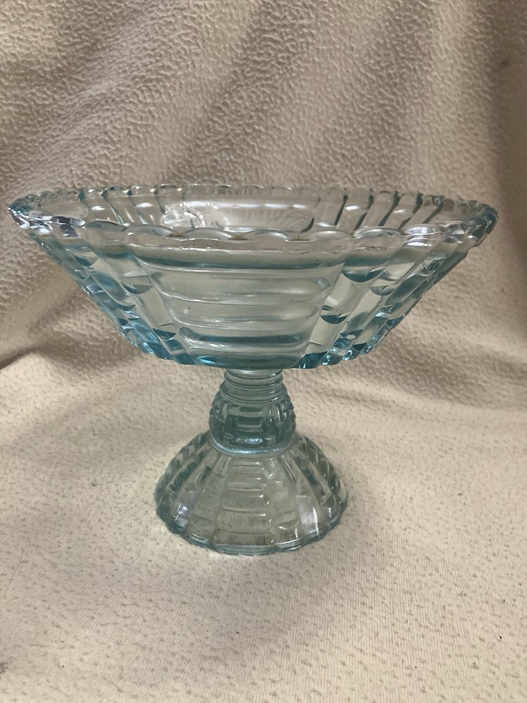 Vintage Jeanette Glass Light Blue Pedestal Fruit Bowl 1920s Midcentury