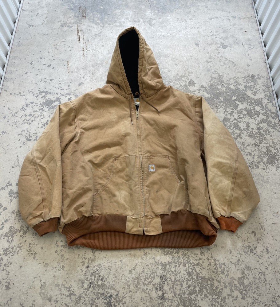 Carhartt Jacket Mens 4XL Brown Hooded Quilt Lined Workwear MADE IN USA J140 BRN