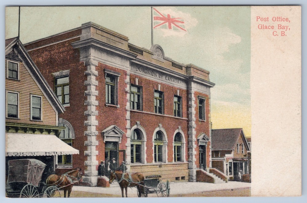 Canada Cape Breton Glace Bay Post Office Nova Scotia Horse Cart Postcard