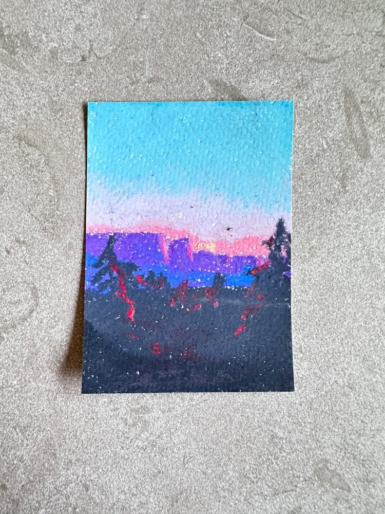aceo original art abstract landscape forest sunrise soft pastel n.hamlinaceos-image