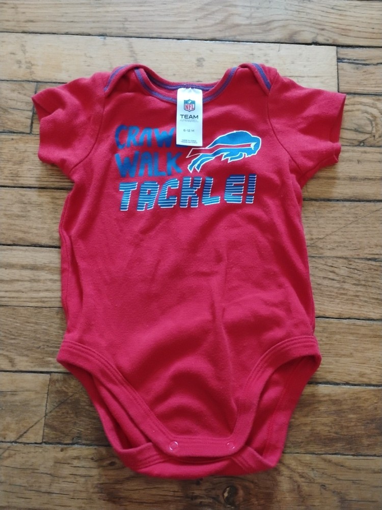 Buffalo Bills Infant One Piece 6–12M | NFL Baby Bodysuit “Crawl Walk Tackle” Red