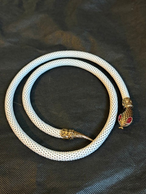 This auction is for a Vintage White Mesh Snake Belt, Necklace Red Eyes