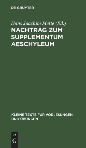 Nachtrag zum Supplementum Aeschyleum (Hardback)