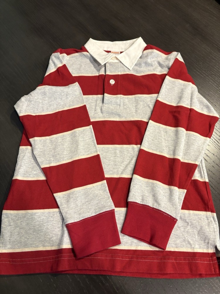 Gymboree Rugby Collared Boys Red And Grey Striped Long Sleeve Size 8 NWOT