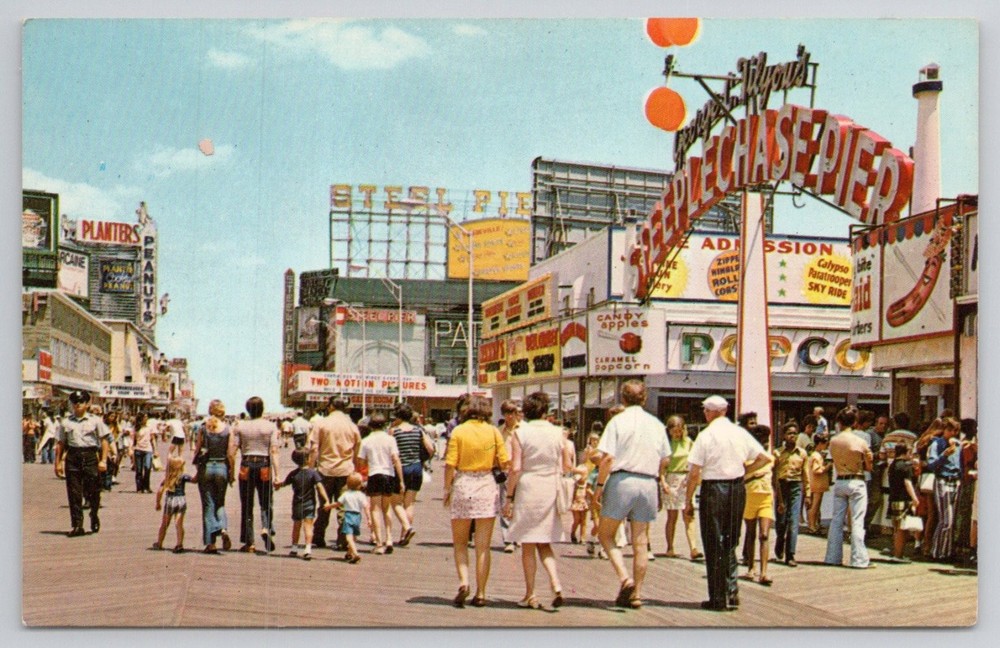Vintage Atlantic City NJ Boardwalk Strollers Photo Postcard Steel Pier 1960s