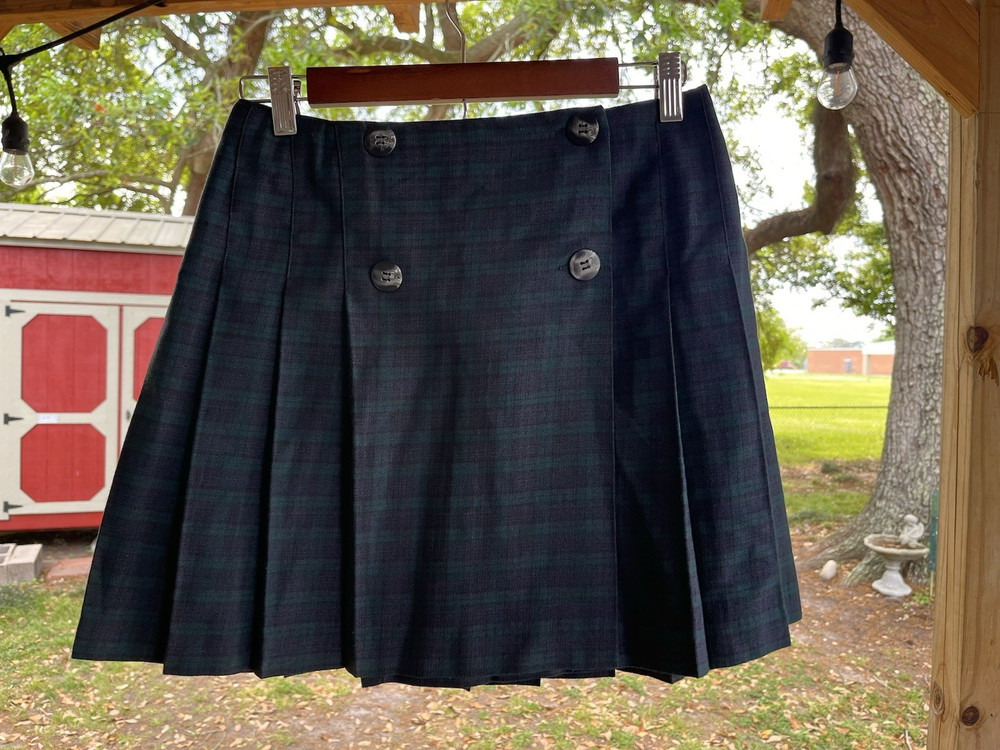 Vintage Tracy Evans Plaid Pleated Skirt Juniors 7 Blue Green Tartan Academia 90s