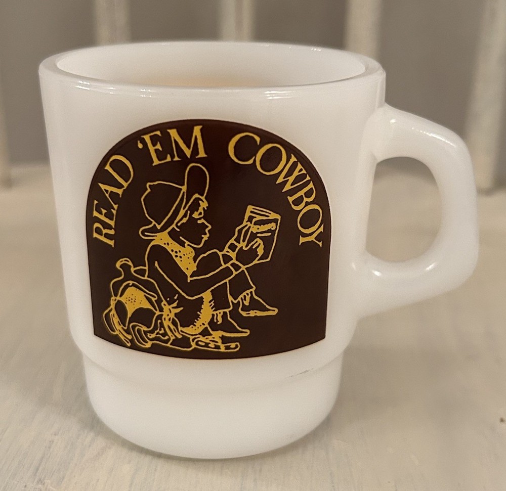 Galaxy Cowboys & Western Milk Glass Mug Oven Proof Wyoming Reading Council