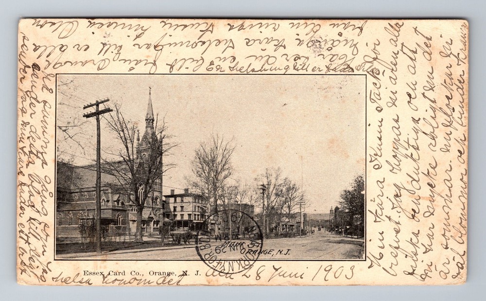 Orange NJ-New Jersey, Scenic View Street, Church Antique Vintage c1903 Postcard