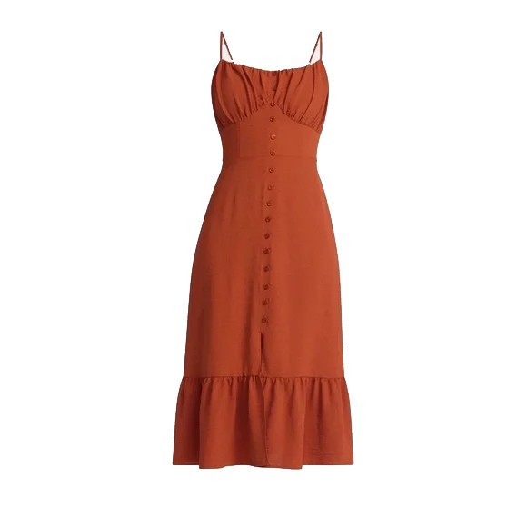 No Boundaries Womens Button Front Cami Midi Dress Sleeveless Brown NWT Sz XS