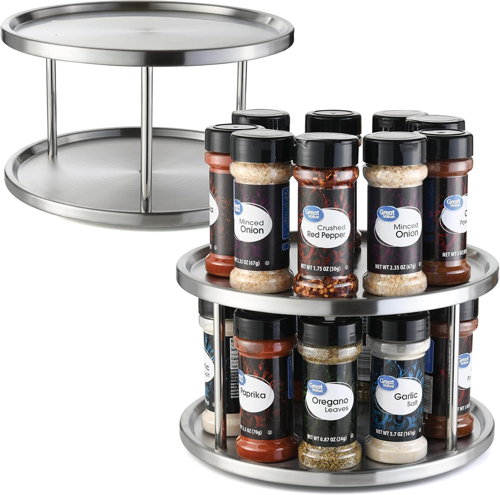 2-Pack Stainless Steel 2-Tier Lazy Susan 360-Degree Rotating Turntable