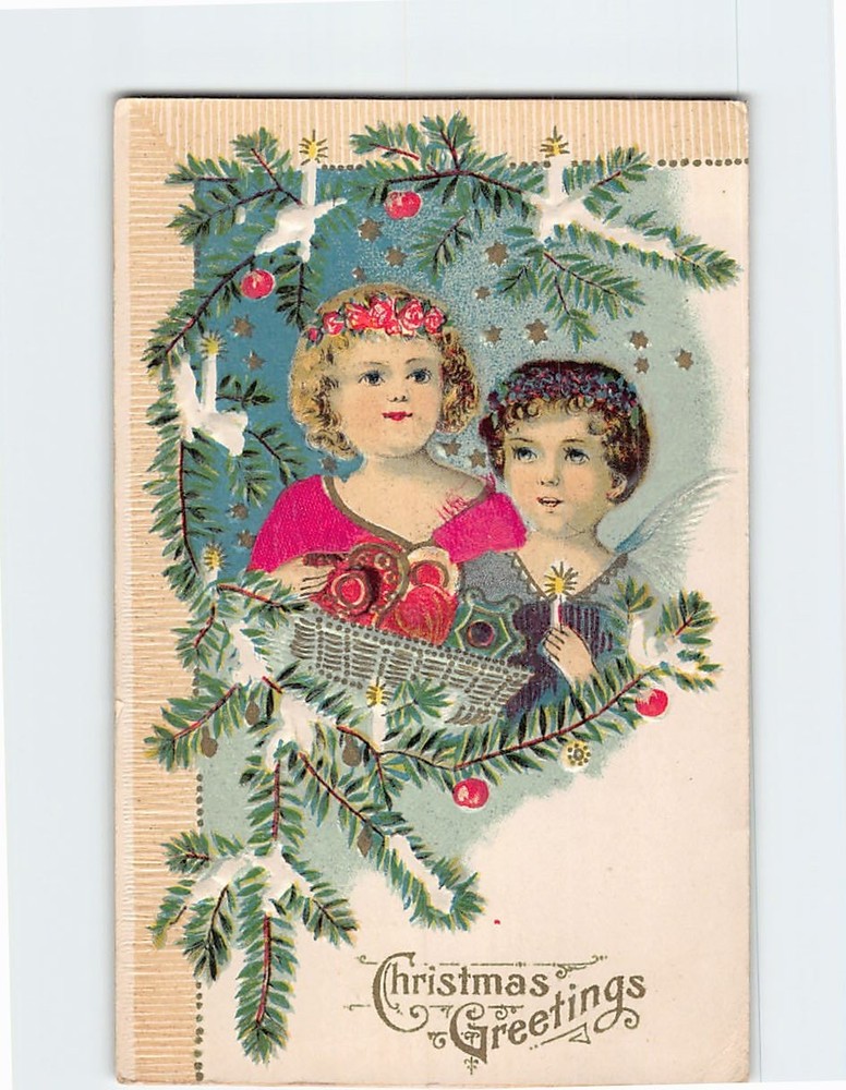 Postcard Embossed Floral Art Print Christmas Holiday Greeting Card