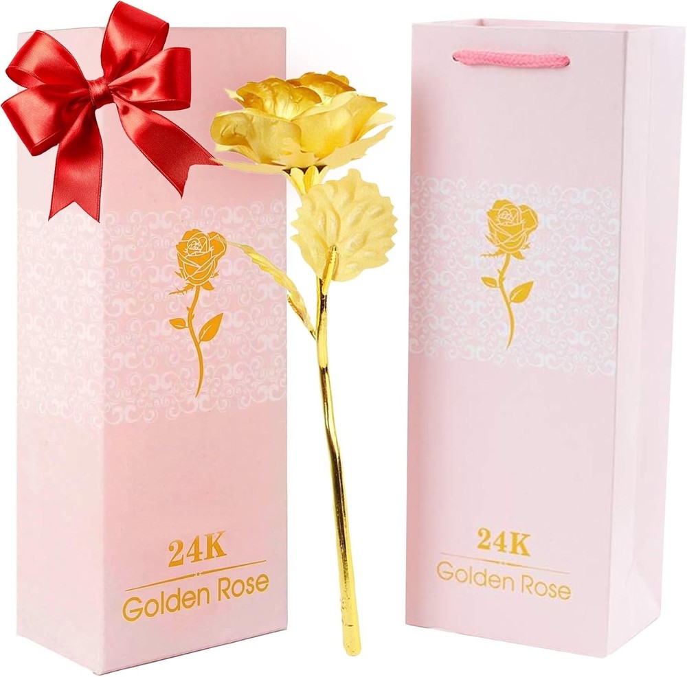 24k Gold Rose with Luxury Gift Box - 10-inch Golden Rose Metal Single Roses and