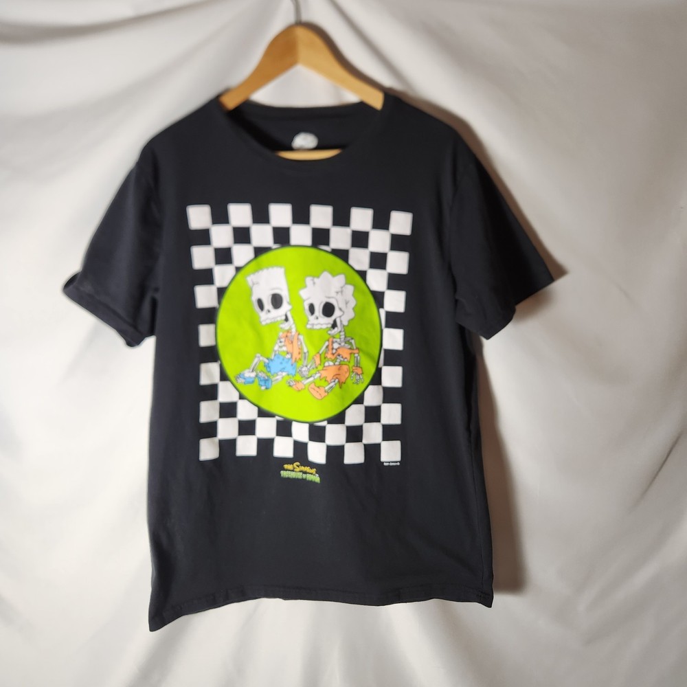 The Simpsons Treehouse of Horror Bart Lisa Skeleton Checkered T-Shirt Men's L/G