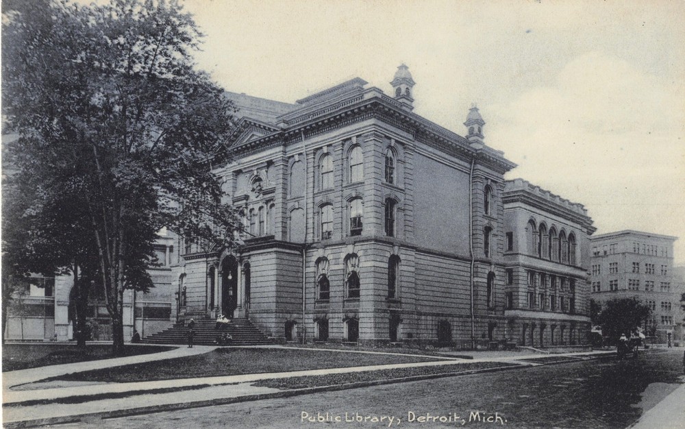 Detroit MI   Public Library   UDB  B/W Rotograph Postcard UNP0STED EXCL