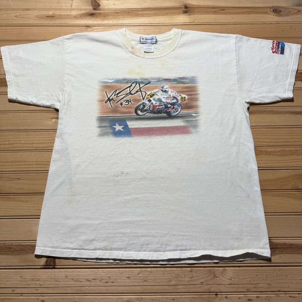 Vintage 90s Suzuki Team Kevin Schwantz #34 Motorcycle Racing Texas T-Shirt - XL