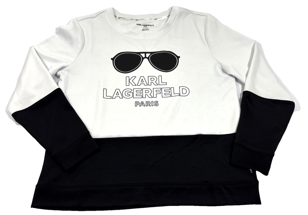 Karl Lagerfeld Paris Colorblock Sweatshirt Sunglasses Logo White Black Womens S