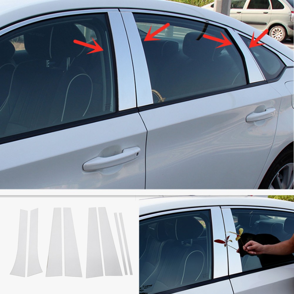 8pcs High Strength PC Mirror Chrome Pillar Post Trim Set For Car Exterior Decor