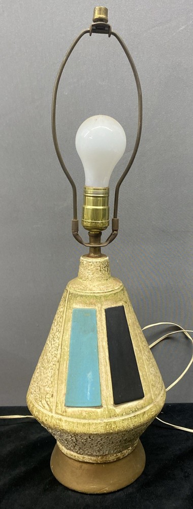 MCM Chalkware Lamp Blue Black Accents