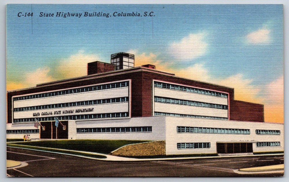 Columbia South Carolina~State Hwy Bldg Street View~Pub Asheville Linen Postcard