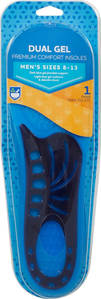 Dual Gel Insoles Work Insoles for Men, 1 Pair - Sizes 8-13 | Shock Absorbing Gel