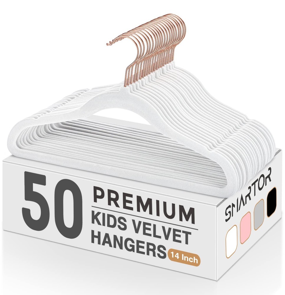 Kids Velvet Hangers 50 Pack, 14 Inch Premium Non Slip Kids Felt Hangers for C