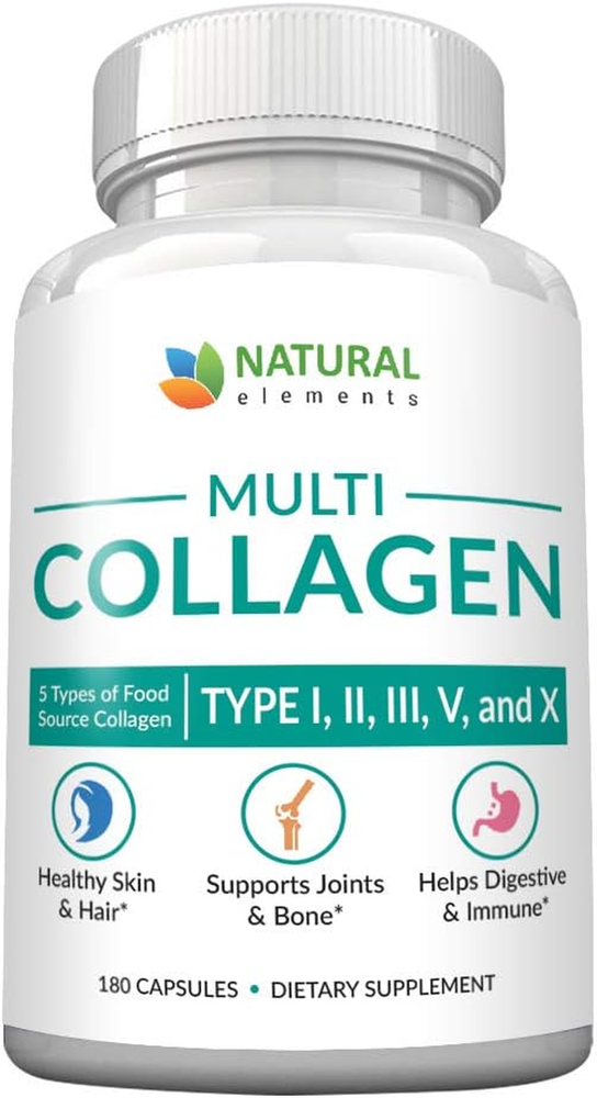 Multi Collagen 180 Protein Capsules - Type I, II, III, V, X Collagen Pills - Pro