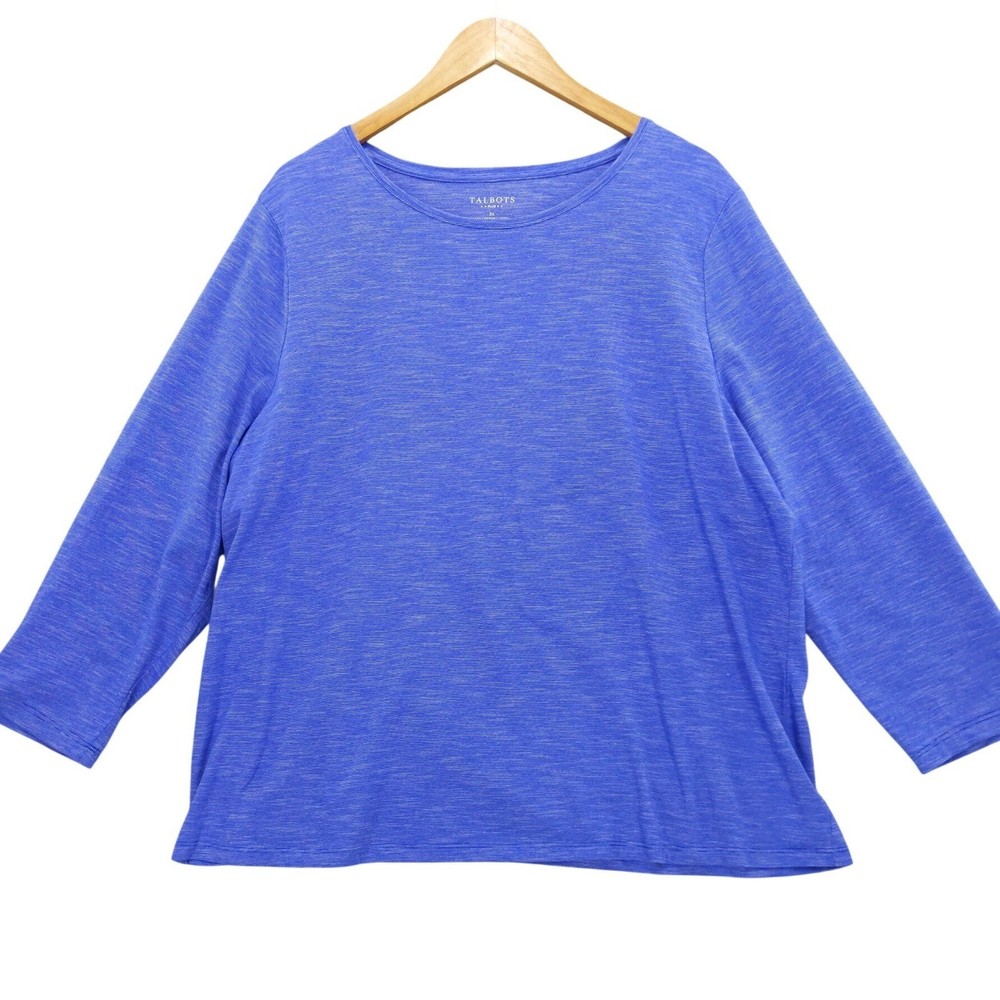 Talbots Top Women 3X Blue Space Dye 3/4 Sleeve Scoop Neck Cotton Blend