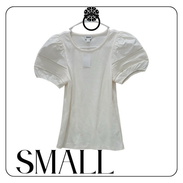 J Crew Shirt Womens Small White Puff Sleeve Pleated Jersey Stretch Tee Top