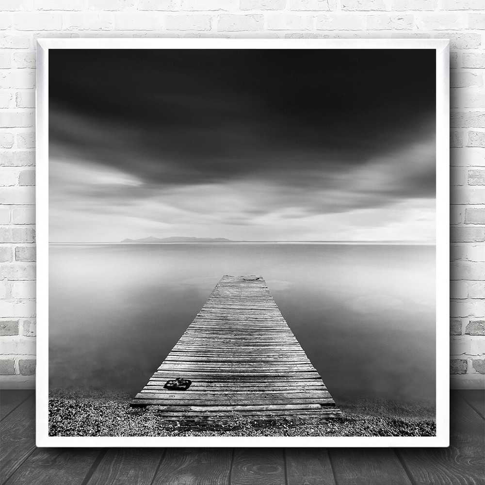 Landscape Sea Clouds Sky Pier Minimal Square Wall Art Print