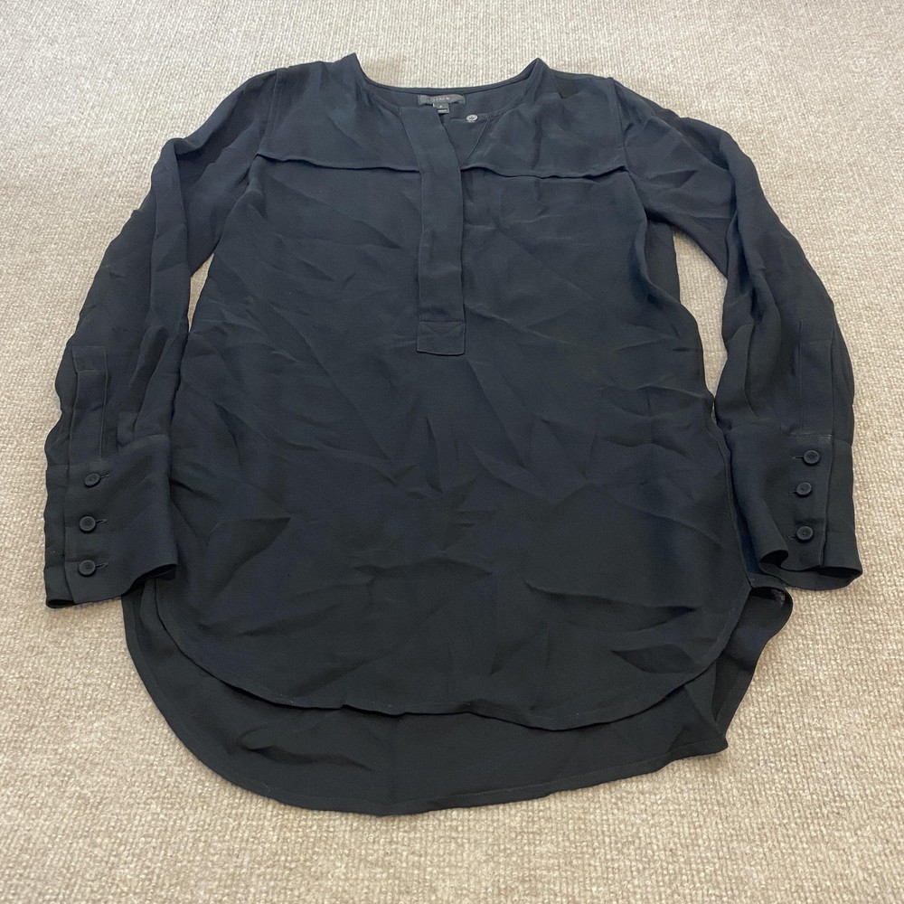 J.Crew Shirt Womens 2 Black Viscose Long Sleeve Henley Tunic Top Blouse