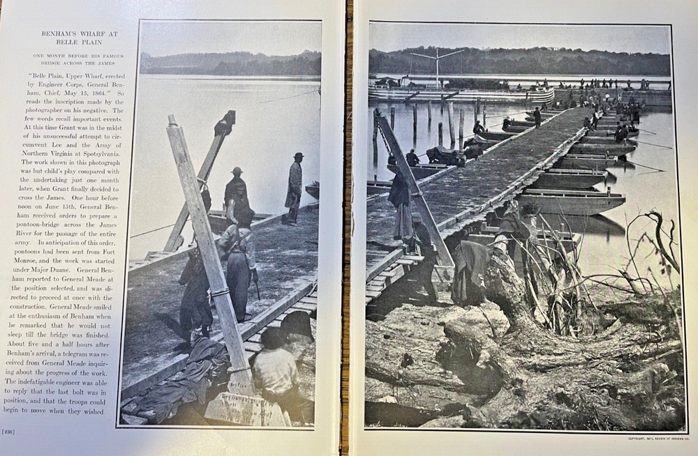 1912 Vintage Illustration Pontoon Bridge At Belle Plain Civil War