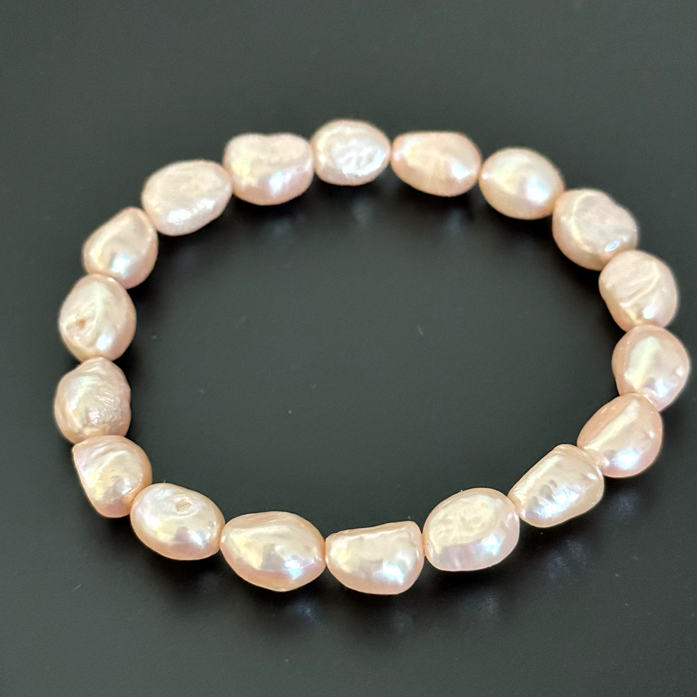 Light Pink Genuine Freshwater Pearl Beaded Stretch Bracelet 6.5