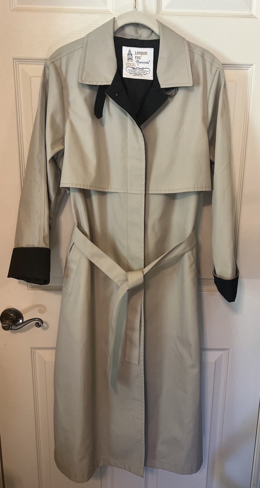 VTG  London Fog Maincoats Classic Tan Preppy Trench Coat Rolled Cuff Womens 12P