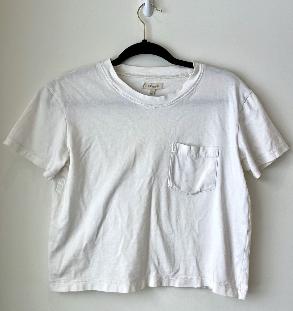 Madewell Womens XXS Easy Crop Tee in Bright Ivory with Boxy Fit and Pocket