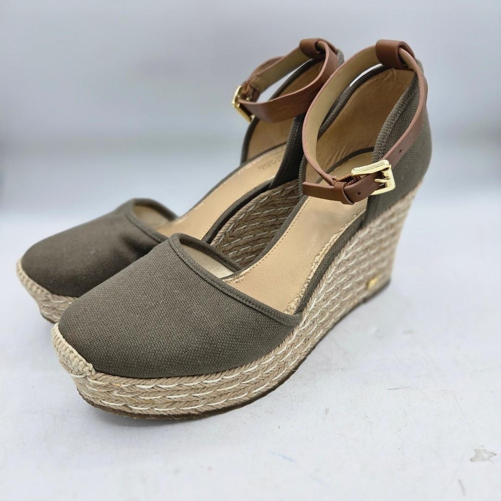 Michael Kors Women's Kendrick Wedge Canvas Sandal Olive, Size: 7.5 M