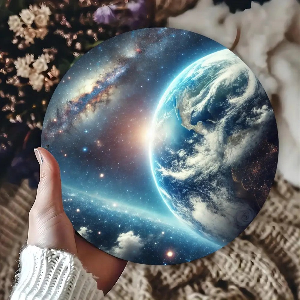 Round Earth Space Starry Night Sky Aluminum Metal Wall Art