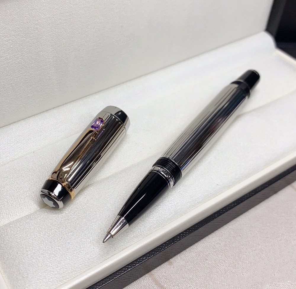 Deluxe Bohemian Metal Series Silver Color -Gold Clip 0.7mm Rollerball Pen No Box