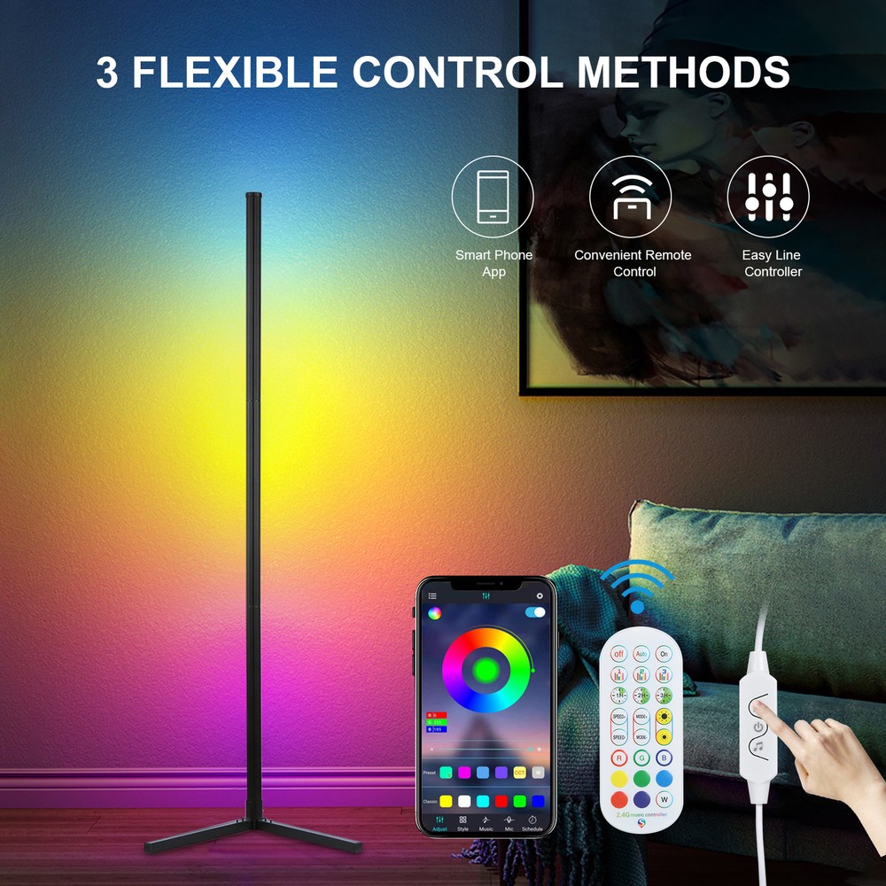 49inch RGB LED Corner Floor Lamp Ambient Light App DIY Dimmable Music Sync Z1D9