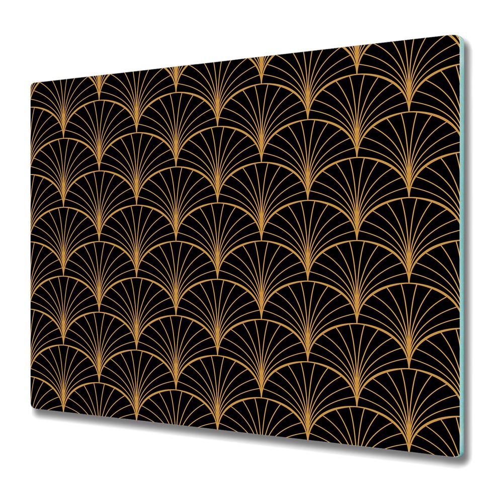 Glass Cutting Board Geometric leaves texture yellow & black 60x52