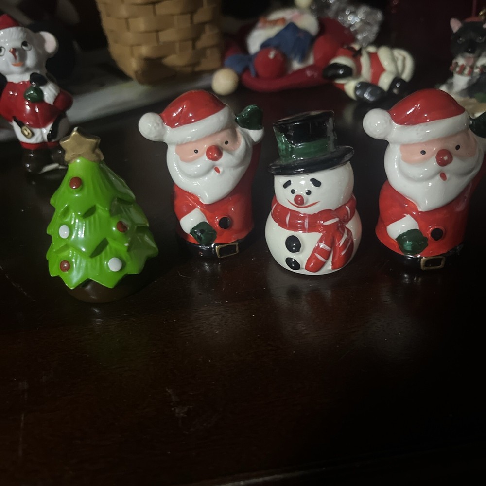 Set Of (4) Christmas Porcelain Figurines Santa, Snowman, Christmas Tree 3”