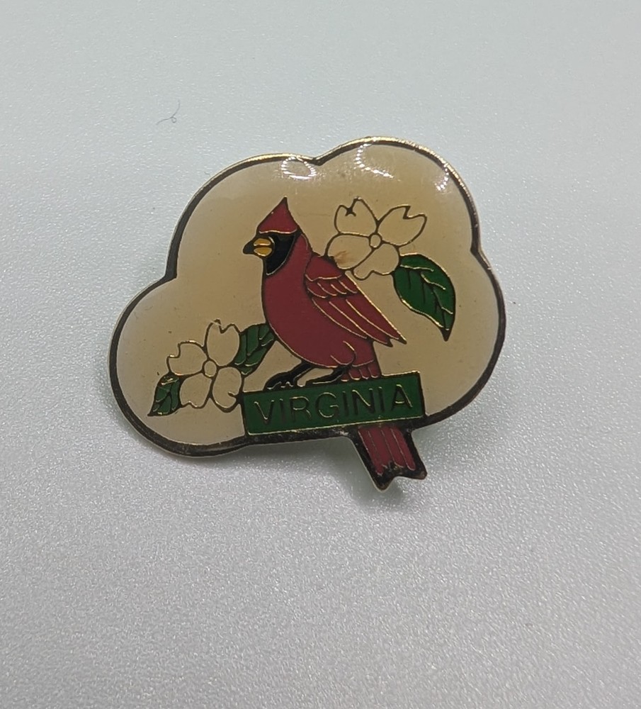 Virginia State Bird Northern Cardinal & Dogwood Flower Enamel Lapel Pin