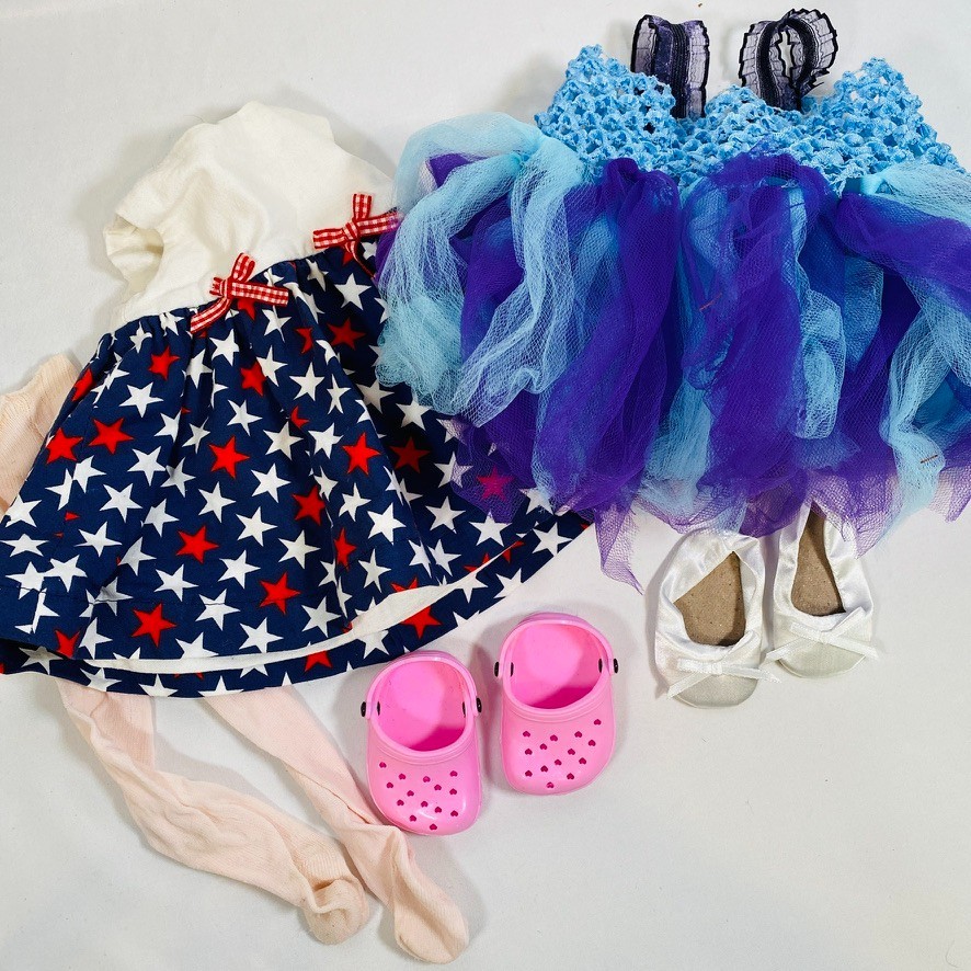 Handmade 4th of July Dress Outfit, Clogs, Tights Set for 18
