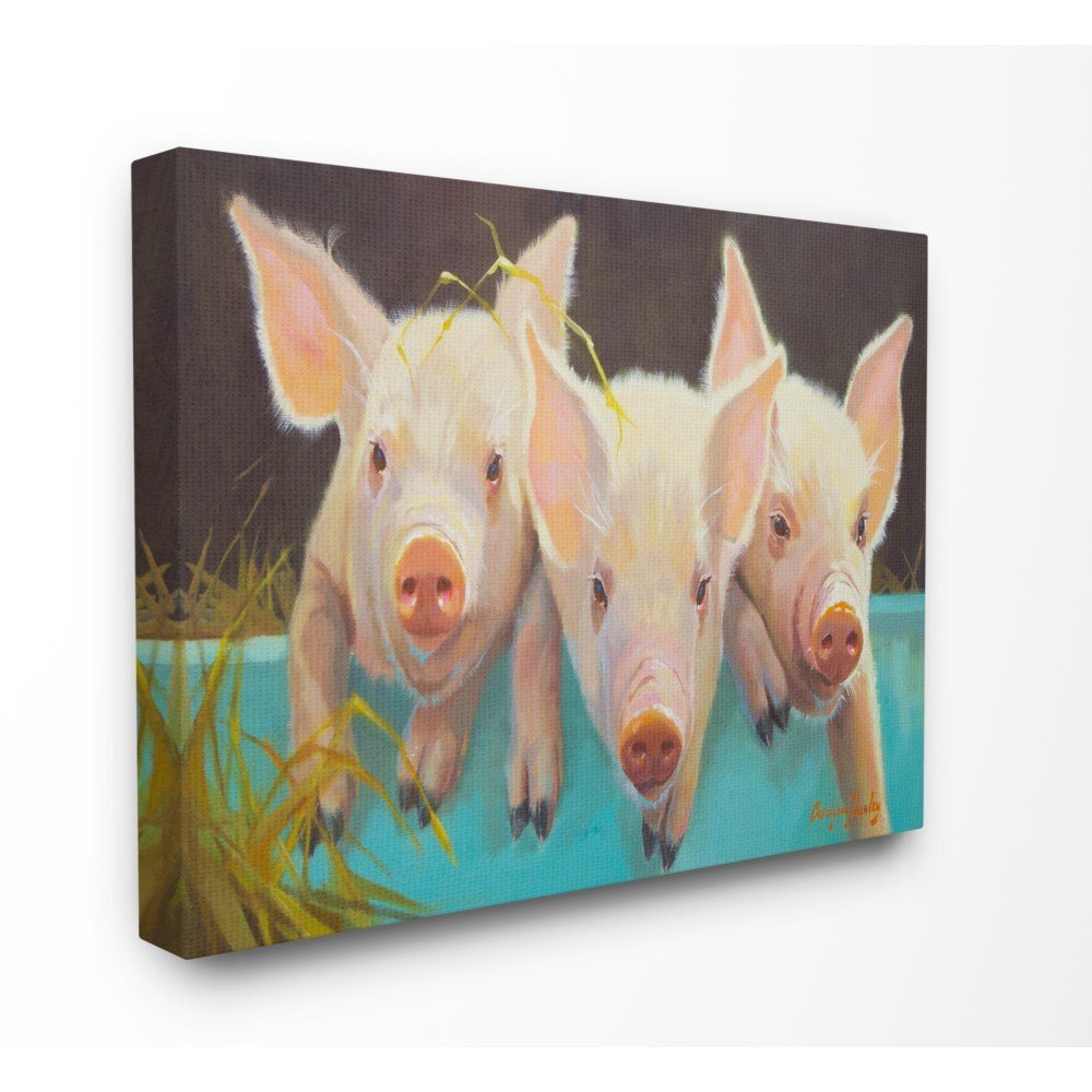 Pink Piglets in A Blue Pail Painting Canvas Wall Art, 24 x 30, Multi-Color