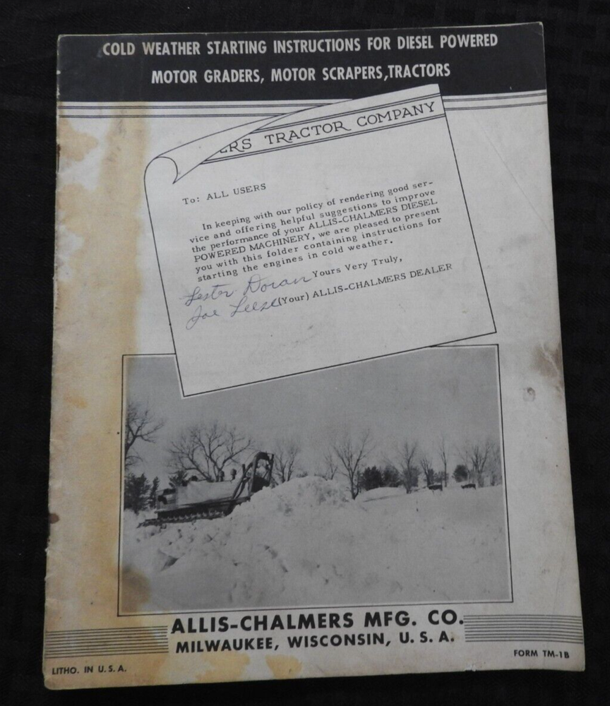 1950s Allis Chalmers Diesel Engine Cold Weather Starting Manual for HD 21 Tractors